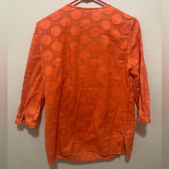 Michael Michael Kors Orange Polka Dot Textured V-Neck Tunic Size Medium - Picture 4 of 5